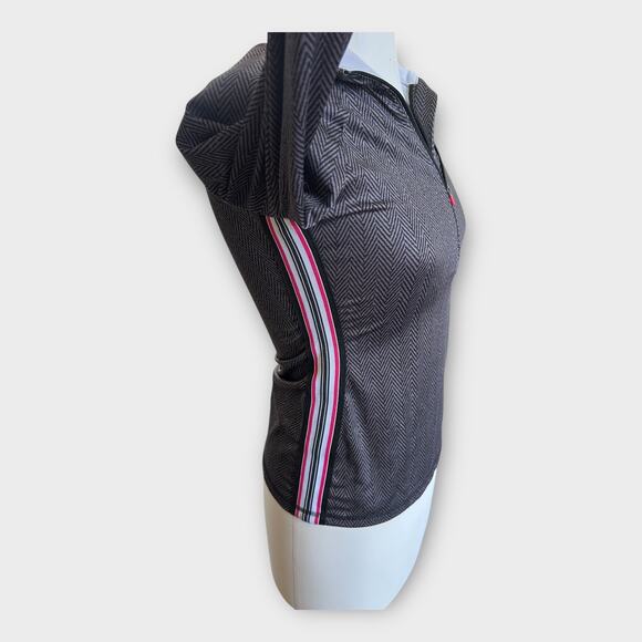 Athleta Womens 1/4 Zip Herringbone Striped Athletic Pullover Gray  Pink sz Small - Picture 3 of 7